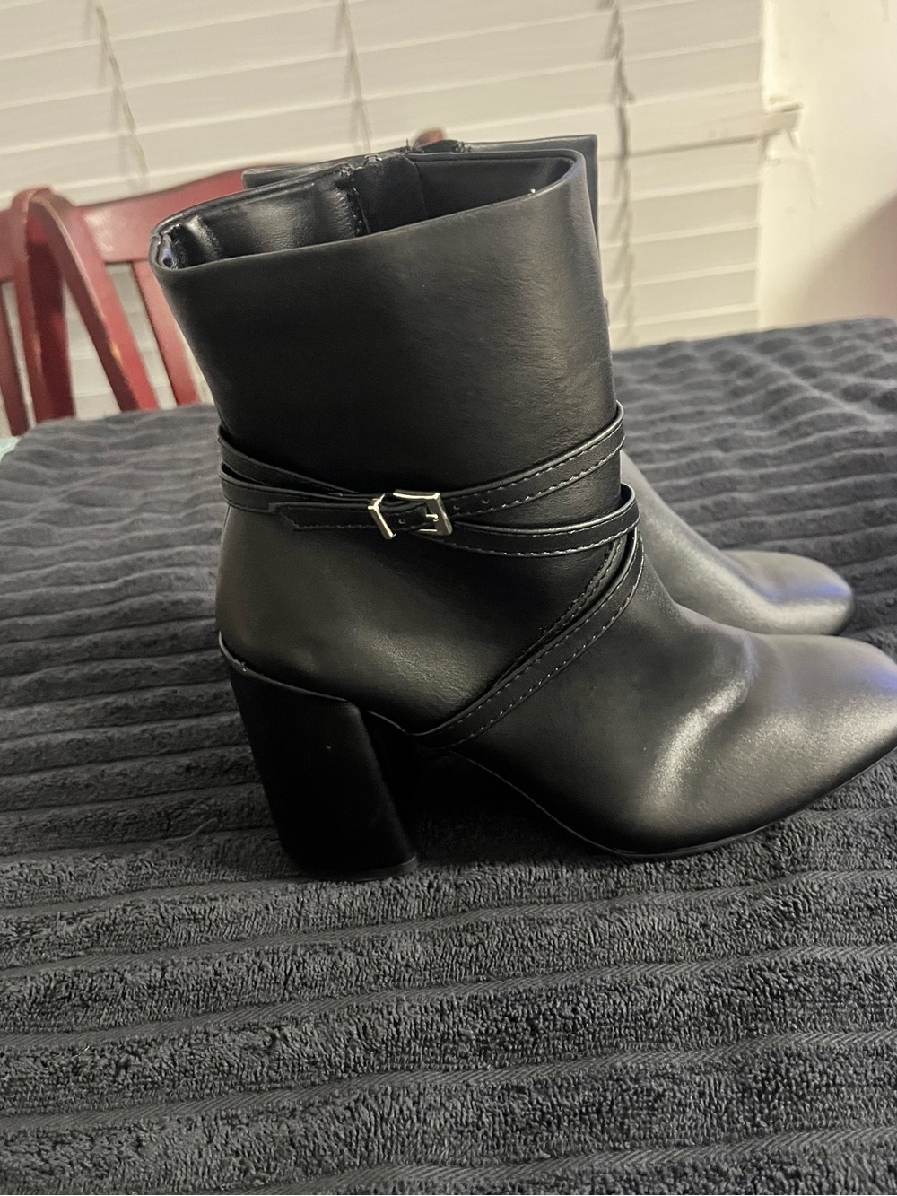 Women’s Black Ankle Boots with Wrap Strap
